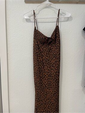 Good American Brown and Black Leopard Midi Slip Dress